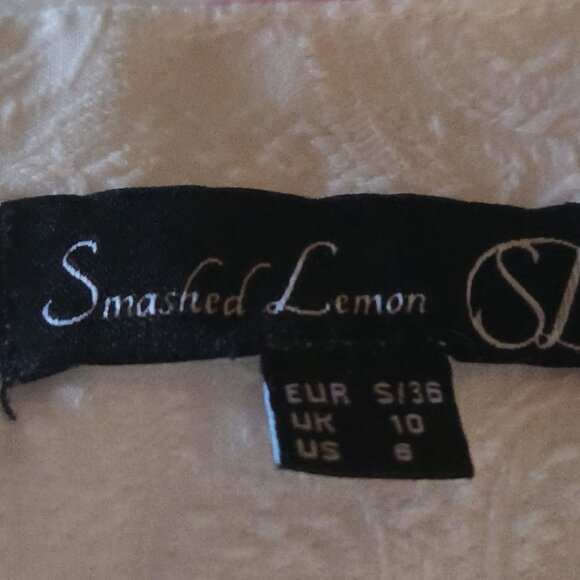 Vintage Linen Smashed Lemon White/Fuchsia V-Neck Oh so pretty w/pockets & lined - Picture 5 of 9